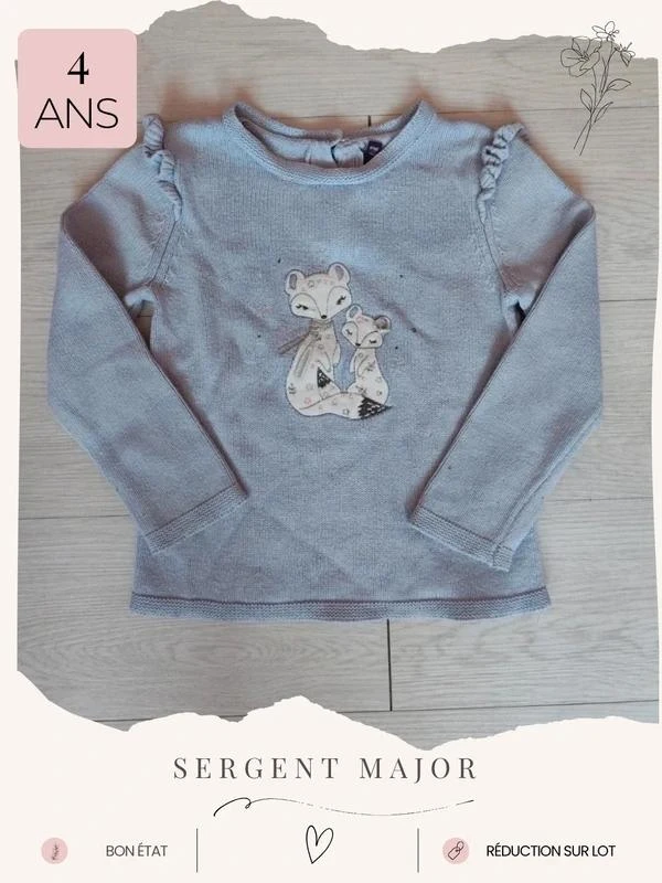 Pull mauve renard 🦄 Taille 4 ans 🦄 Sergent major